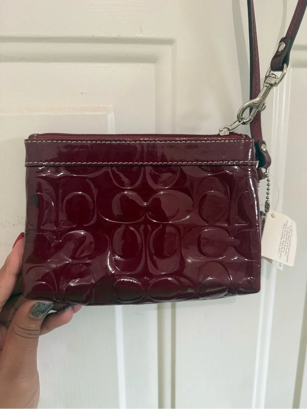 Authentic COACH Women's Patent Leather Wristlet - Deep Red.